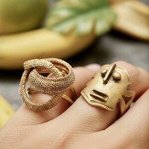 Gold-Tone Jewelry Brass West Africa Artisanal Rings (two) -adjustable